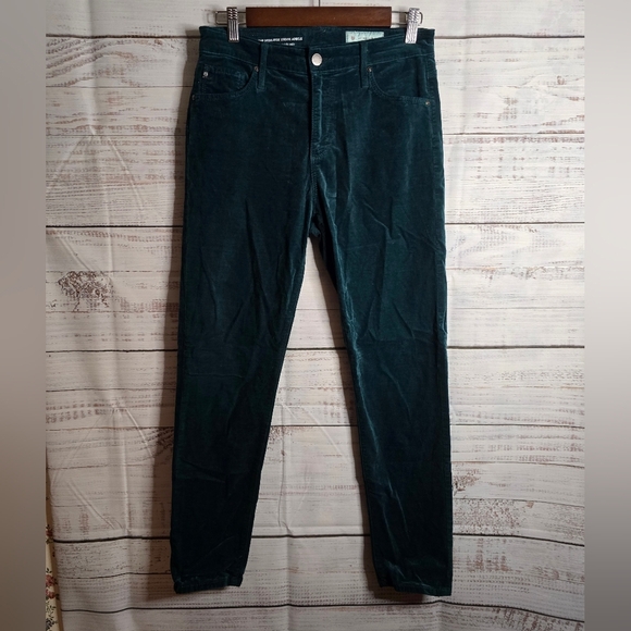 Anthropologie Green Velvet High-rise Stevie Ankle Straight Pants Size 28R - Picture 1 of 6